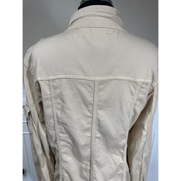 Kensie Jeans Lightweight Zip-Up Utility Jacket Size L Tan Khaki Neutral Pockets - Picture 9 of 13